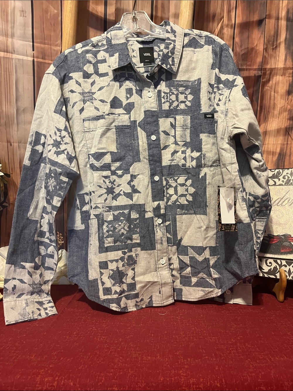Vans Blue & White Geometric Patchwork Button-Down Shirt